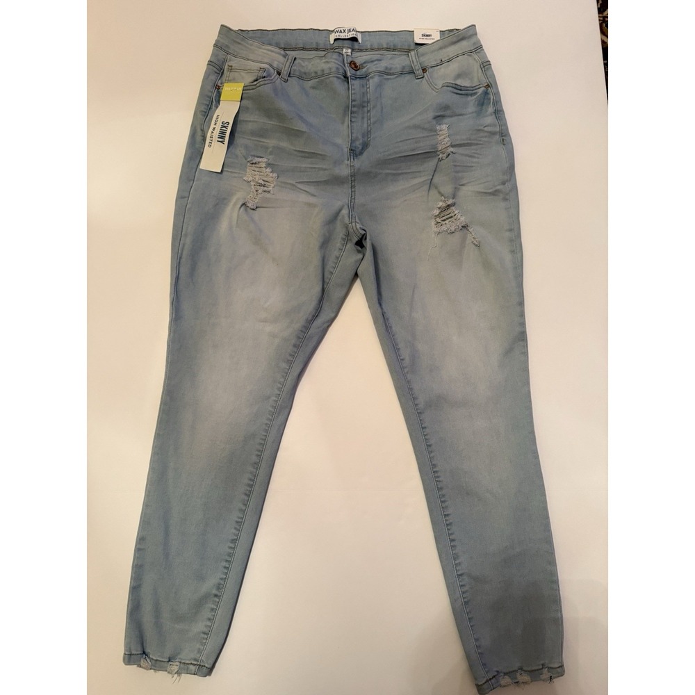 Wax Jean Women 20 Skinny Jeans Light Wash Distressed High Rise Casual Pants NWT